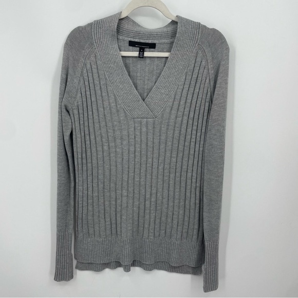WHBM White House Black Market Cashmere Blend V-NECK Ribbed SWEATER Tunic Gray S - Picture 1 of 8